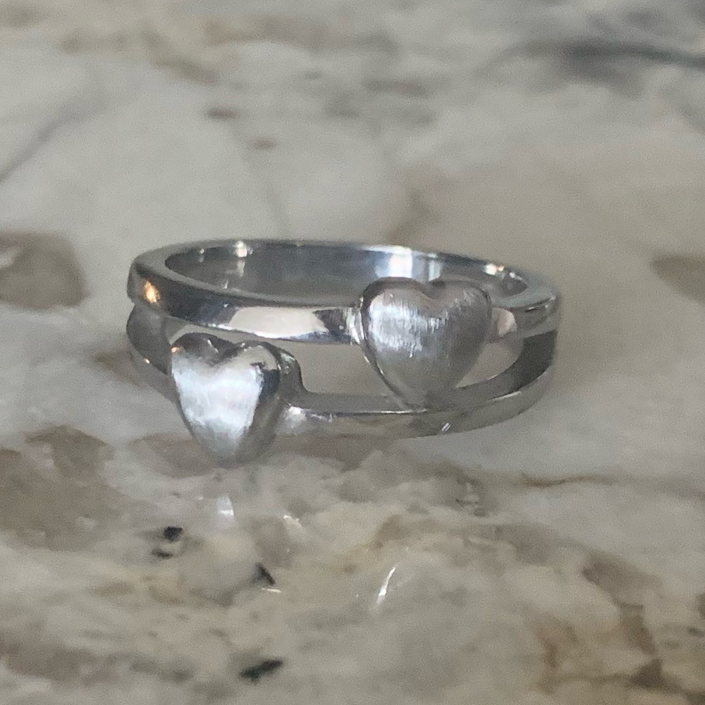 Double Heart Ring, Stainless Steel, Approx. Size 8